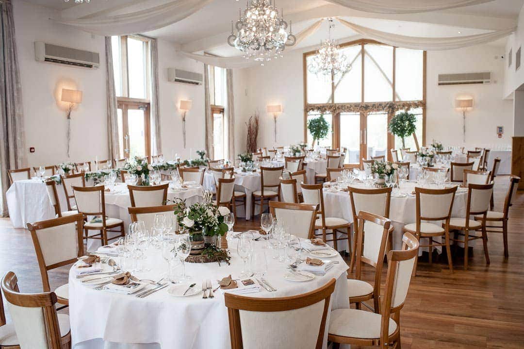 The Grain Store at Mythe Barn set for wedding breakfast